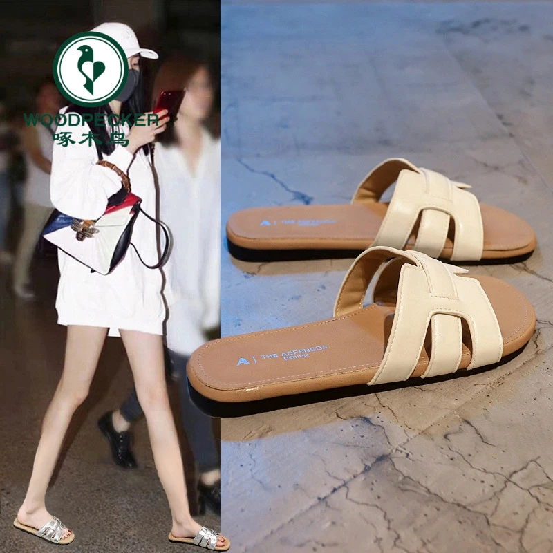 啄木鸟平底一字拖女夏外穿2025新款时尚配裙子仙女风百搭凉拖鞋女