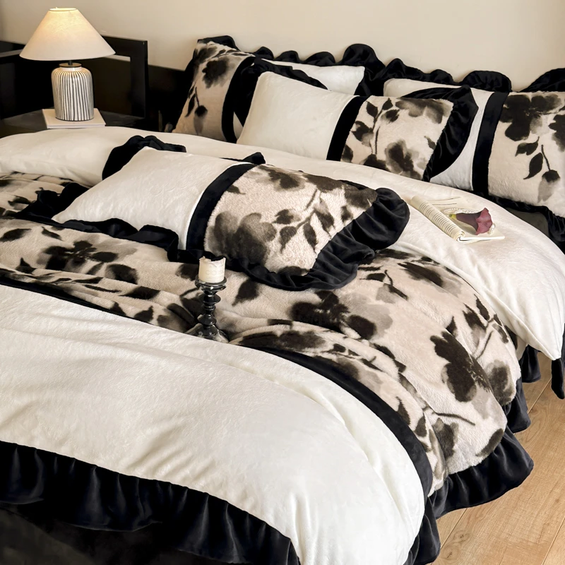 法式浪漫美拉德加厚双面绒牛奶绒四件套保暖被罩床单加绒婴儿绒床