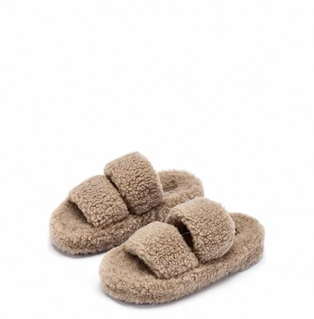 ChaoAi 【羊羔毛魔术贴毛毛拖鞋】厚底魔术贴毛毛拖鞋6060