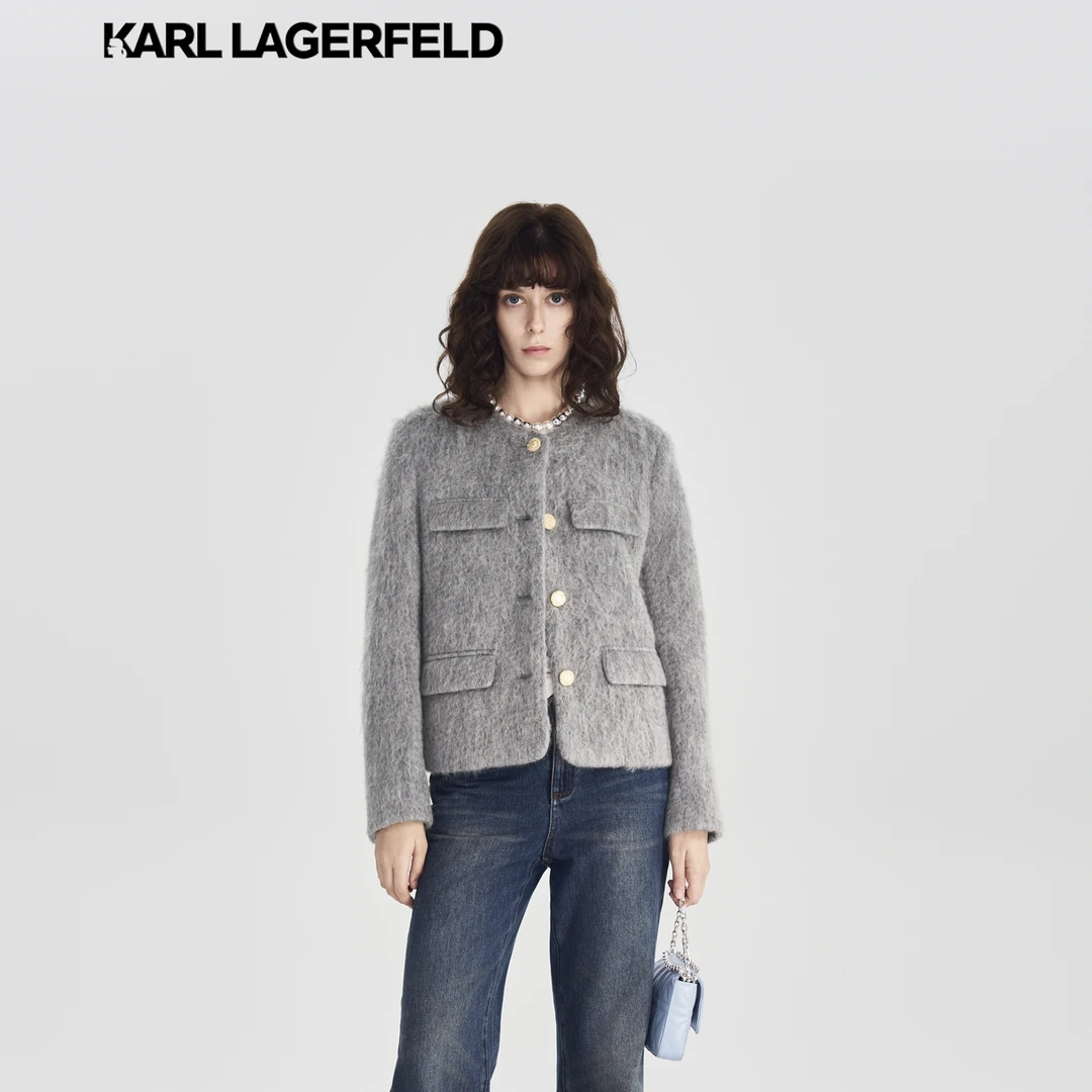 【官方】KARL LAGERFELD25年新款灰色马海毛小香风外套M27E1542