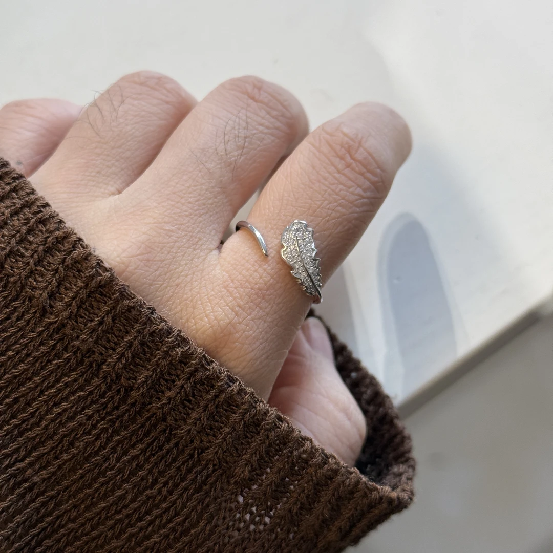 925银锆石戒指 306羽毛银戒指轻奢