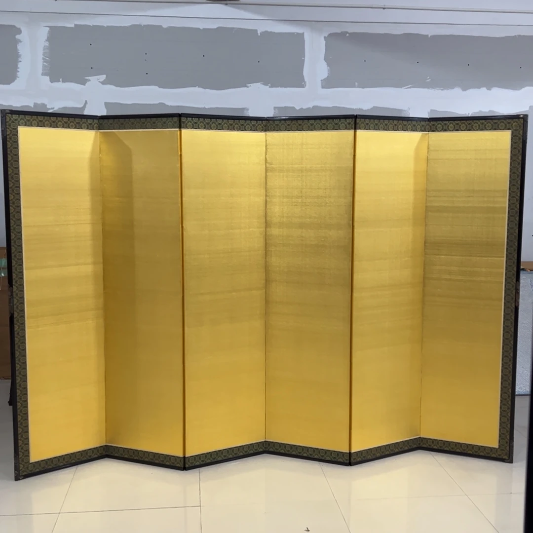 绘画金绢屏风框画茶空间设计