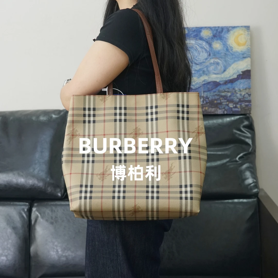 95新 BURBERRY/博柏利 战马格纹单肩托特/ZH05625336/5336