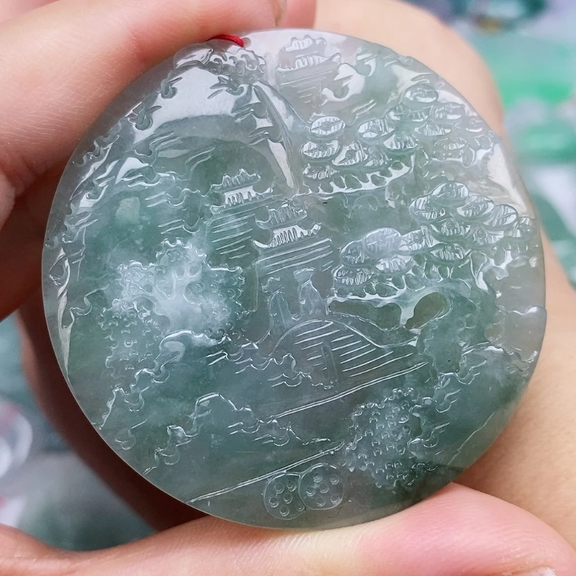 【闪购商品】翡翠未镶嵌颈饰天然翡翠A货山水牌