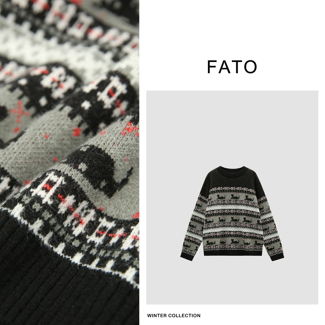 【郑买买】小狗绘本 狗狗提花复古花纹圣诞套头保暖毛衣 CC41208M1