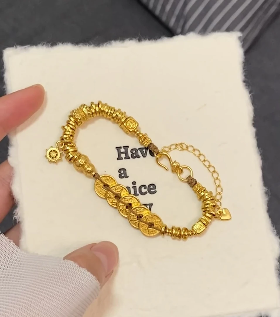 【五帝钱盘缠】可调节经典古法手工重工女生饰品百搭编绳diy配饰