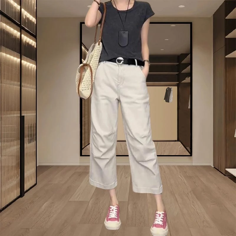 香朵儿时尚洋气高腰显瘦休闲裤2025年夏季新款气质通勤风九分裤女