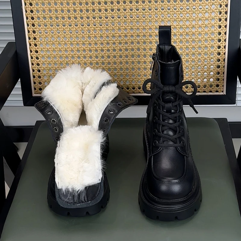 马丁靴女8厘米厚底2024冬季加绒厚皮毛一体东北抗寒保暖百搭棉靴