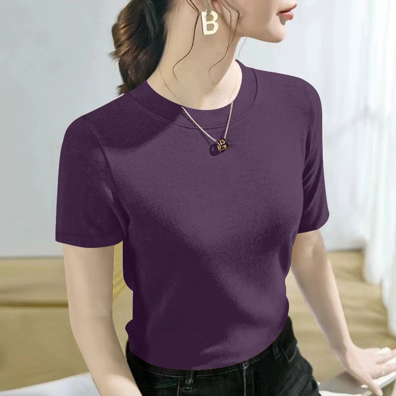 2025新款重磅260克莫代尔粉色百搭夏季宽松纯色显瘦洋气打底衫t恤