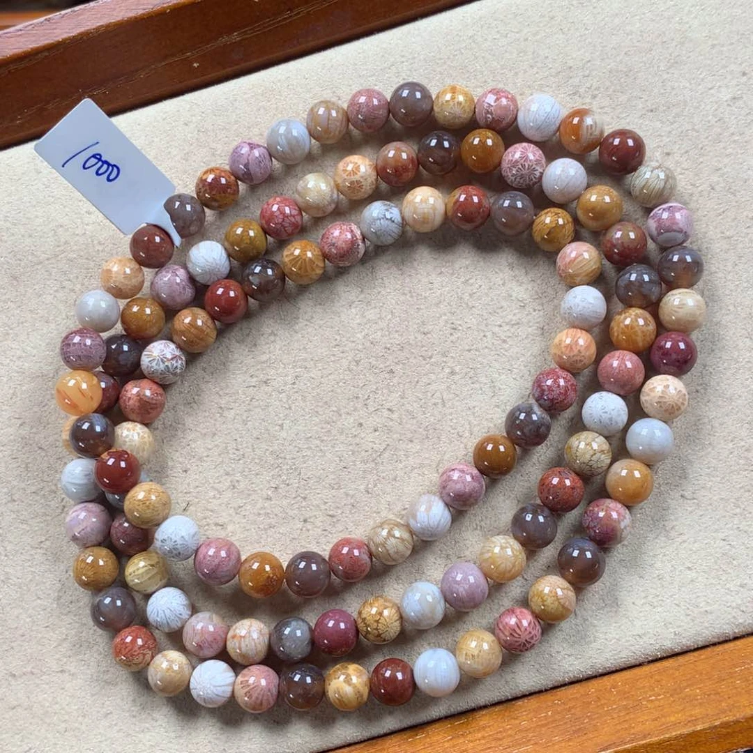 未镶嵌6mm手串108颗，1000/条。04硅化珊瑚（珊瑚玉