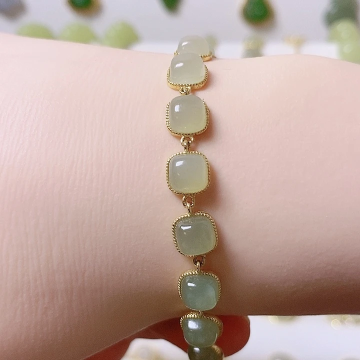 和田玉银S925镶嵌手链渐变