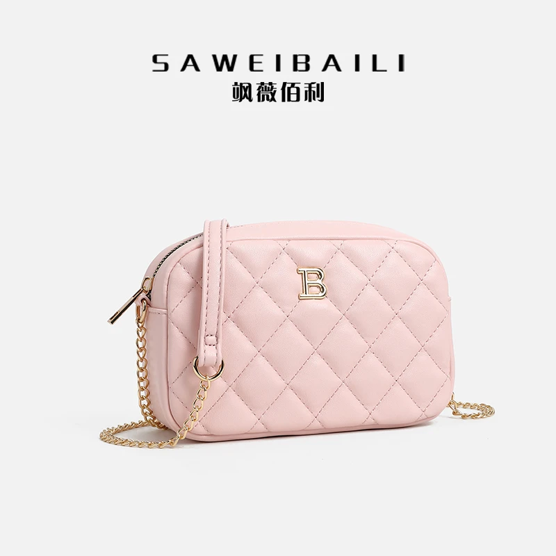 【工厂直销】高级感粉色相机包字母百搭单肩链条斜跨包-9021-4