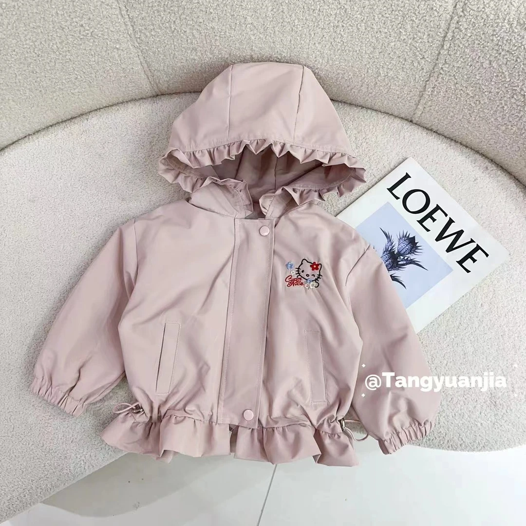 汤圆家童装2025秋季新款韩系甜美KT猫荷叶边拼接收腰外套 YA-2449