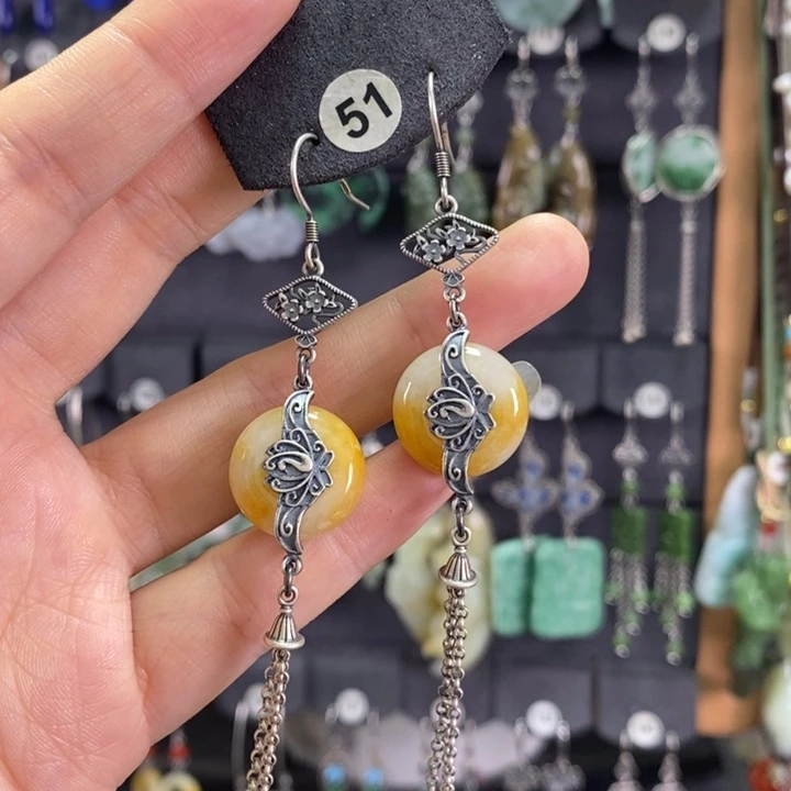 翡翠耳饰银S925镶嵌陌**⭐X17