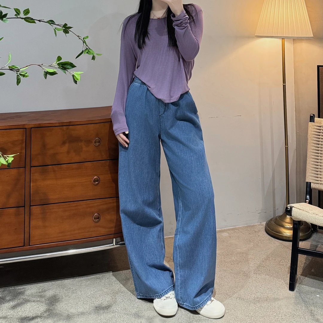牛仔裤女款爆款2025新款夏季薄款网红直筒阔腿裤子-J25102318