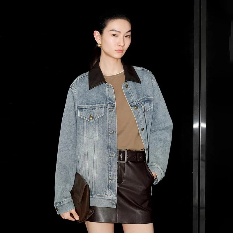 麦子同款2025秋冬季宽松方领牛仔外套女短外套短夹克女装103046
