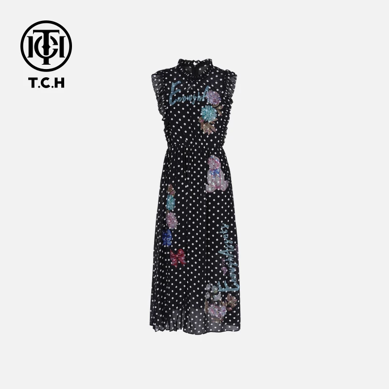TCH烫钻工艺时尚休闲气质舒适连衣裙女T75B30E5161轻奢tch