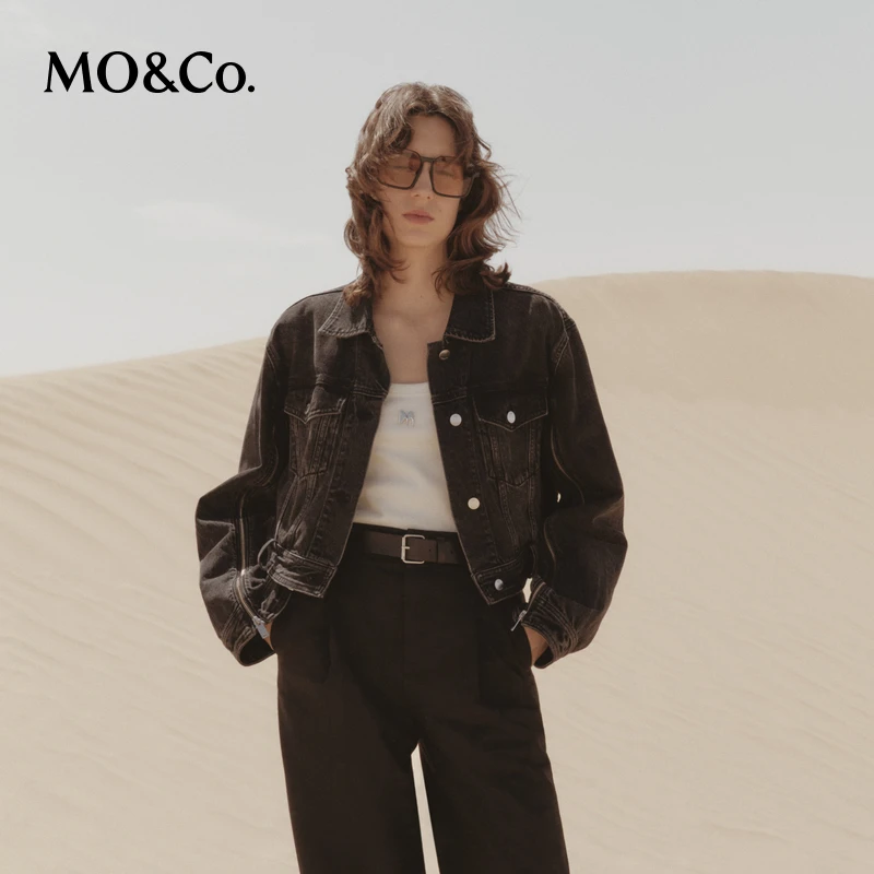 【诗语专属】MOCO拉链开叉(装卸腰带)短款洗磨棉牛仔外套MBC3JKT010