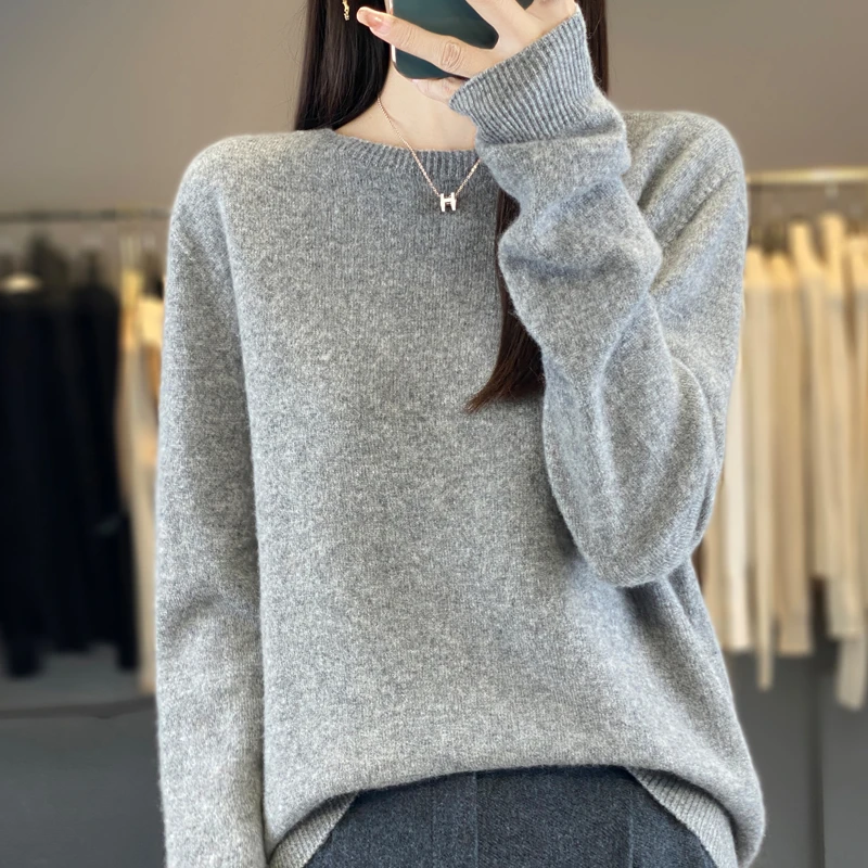 一线成衣100羊毛V领圆领套头毛衣女宽松打底针织羊毛衫M812M806
