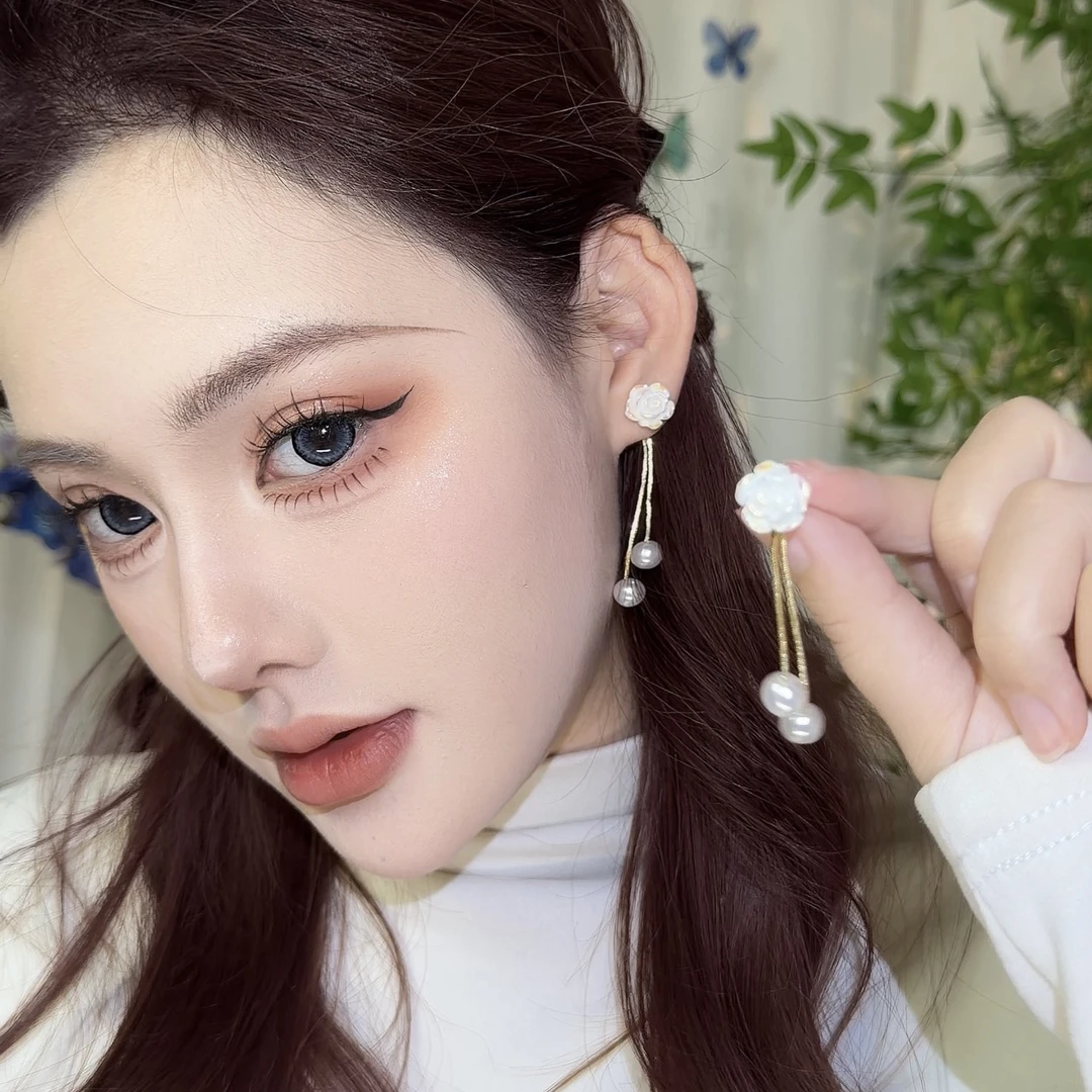 合金耳饰 韩系小众精致长款时尚气质设计感超仙轻奢山茶花流苏百