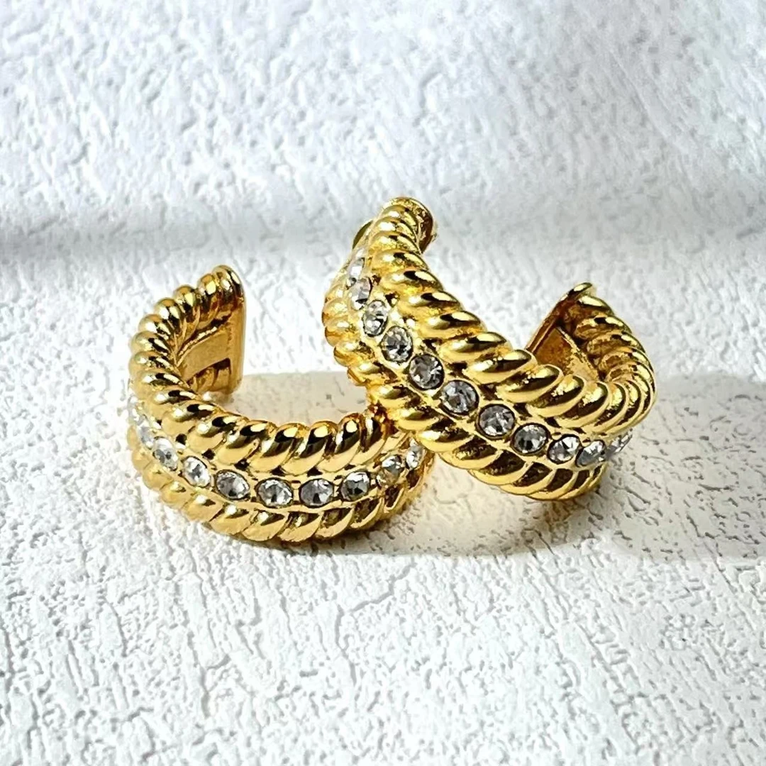 99新 玛雅中古 中古风素金莱茵石耳钉/S244