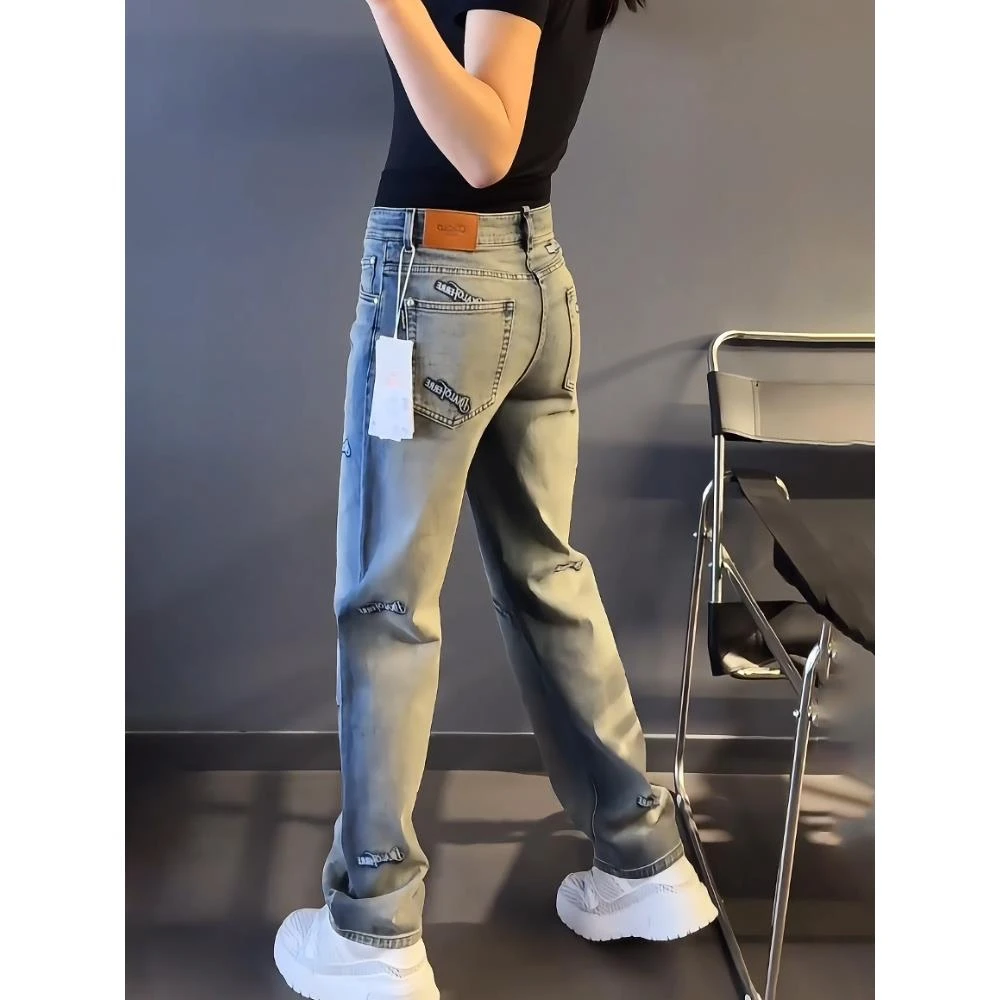 潮牌男装轻奢大码男士春春秋新款小众牛仔裤男宽松时尚长裤子潮流