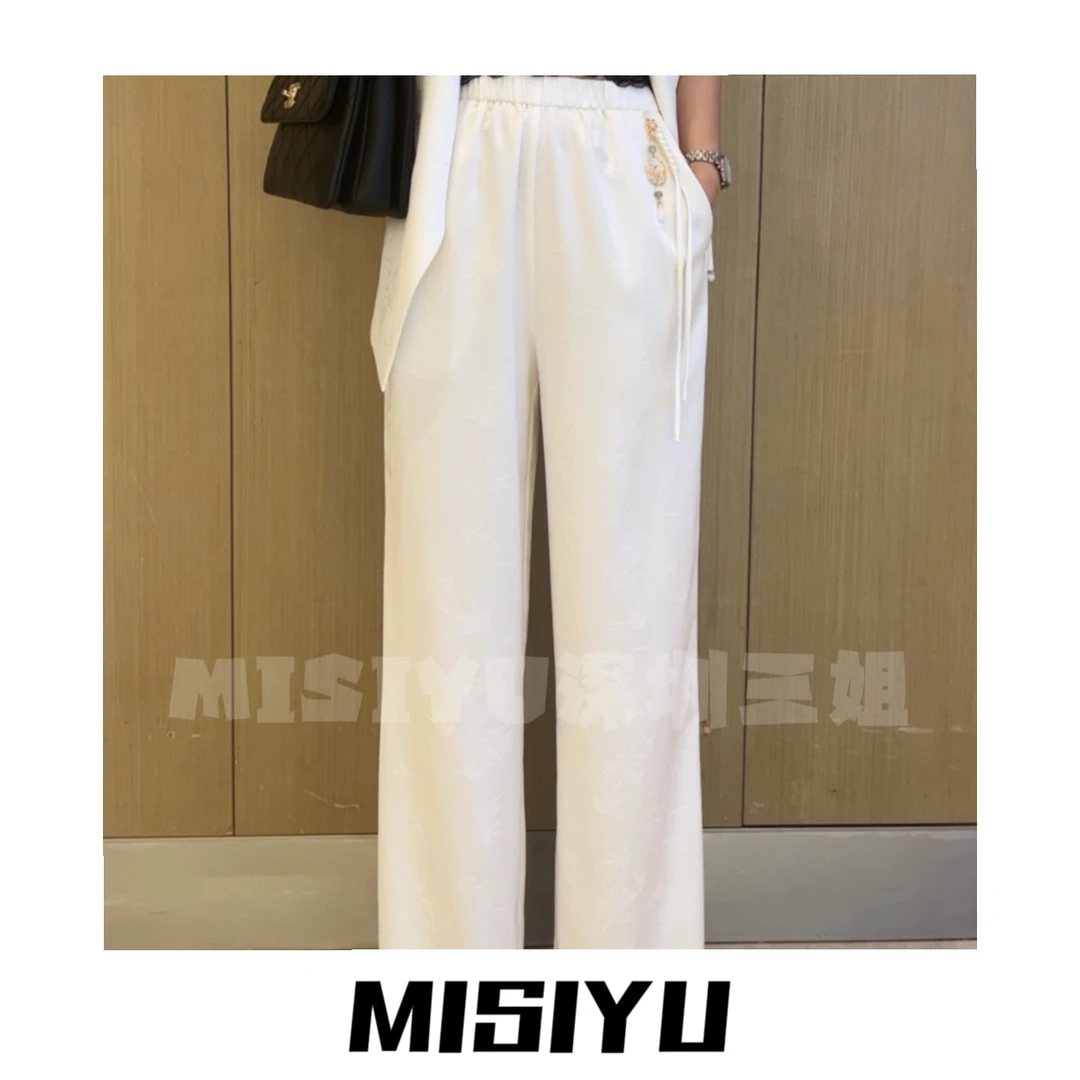 【二姐高定】竹叶提花长裤 2024新品 轻奢气质时尚显瘦长裤2410037