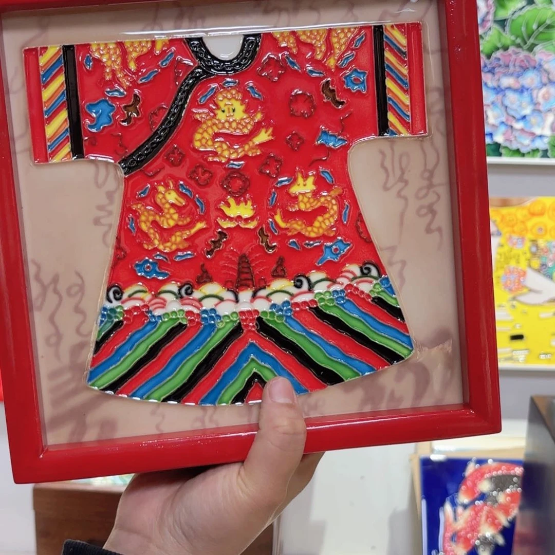 瓷片23.23老榆木红框挂画