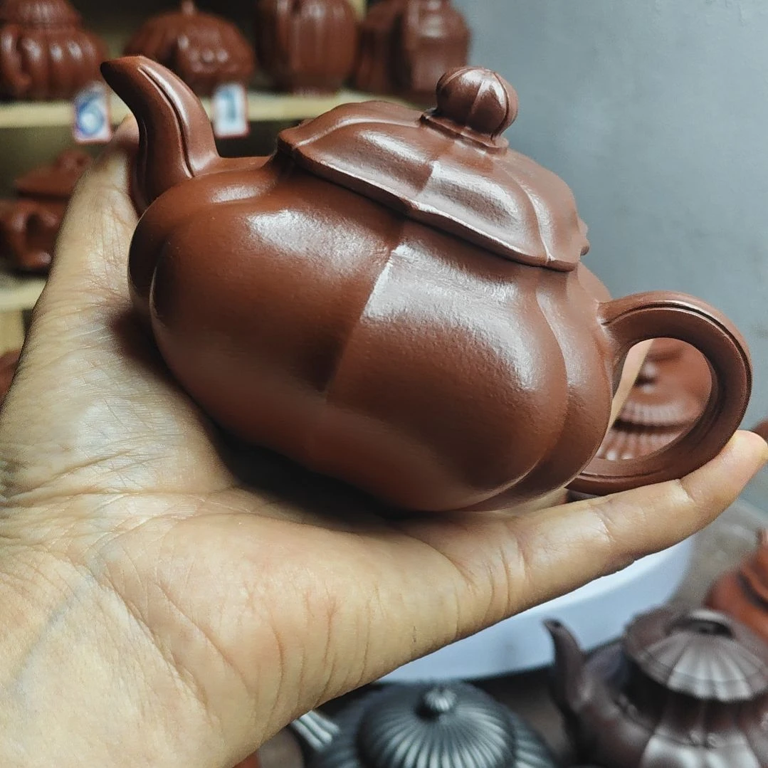 宜兴紫砂壶筋纹器半手工制作赵庄朱泥容量二佰四十CC