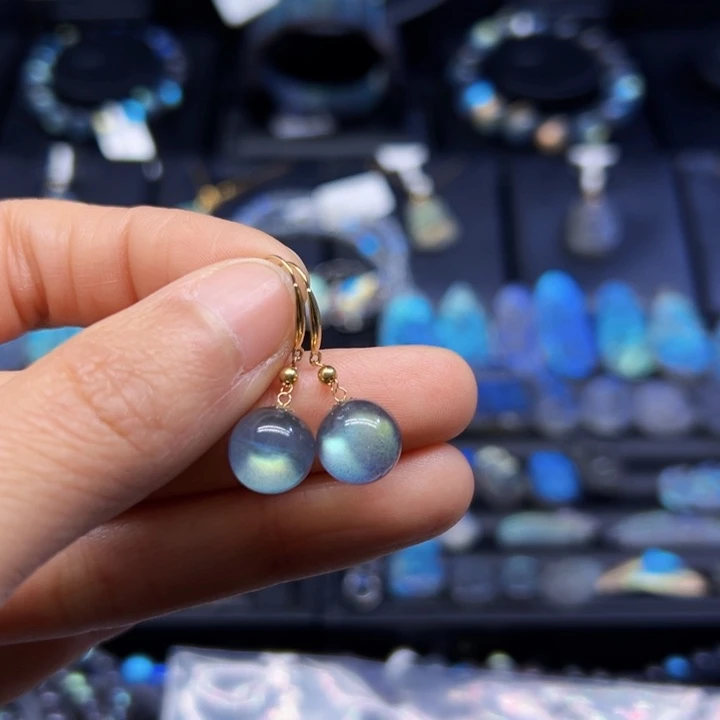 拉长石耳坠18K金镶嵌书*10.2左右