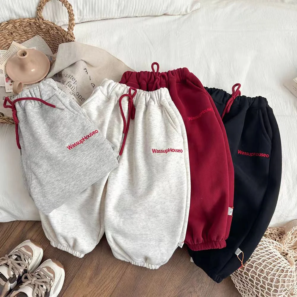 【高品质】儿童韩系刺绣卫裤宽松男女宝宝百搭洋气休闲束脚裤外穿