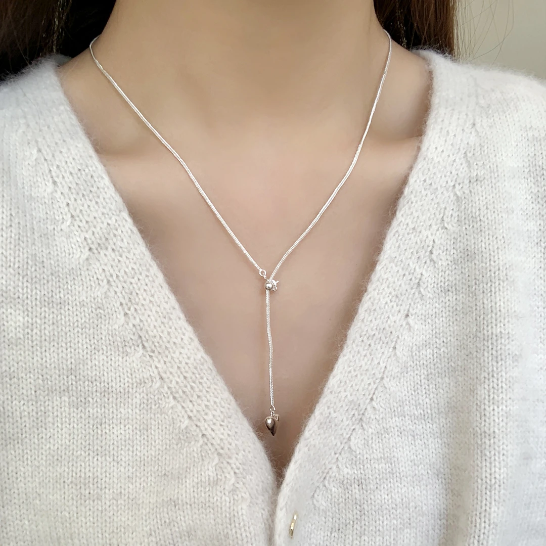 坠链均925银 爱心项链女抽拉可调节锁骨链轻奢设计高级感长款配饰