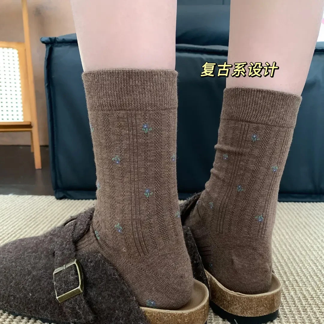 秋冬新款温柔小碎花袜子女士中筒袜ins风百搭堆堆袜长筒袜日系BH