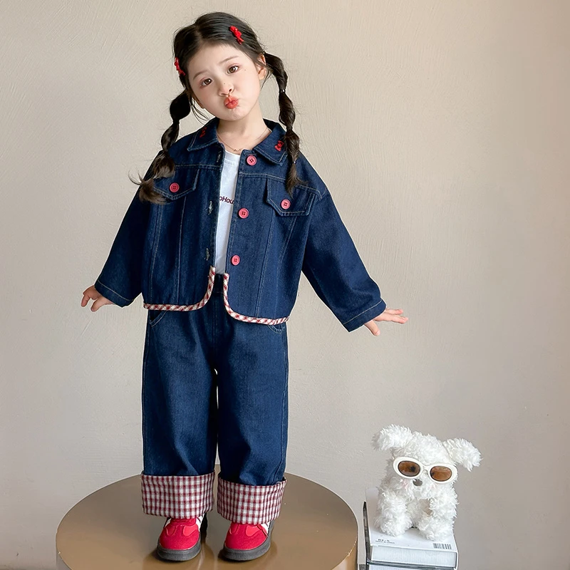 女童韩版洋气套装春秋季2025新款女宝宝牛仔秋装儿童卡通两件套潮