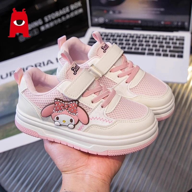 牧童牛女童板鞋春季新款库洛米网面百搭透气软底防滑大童儿童鞋子