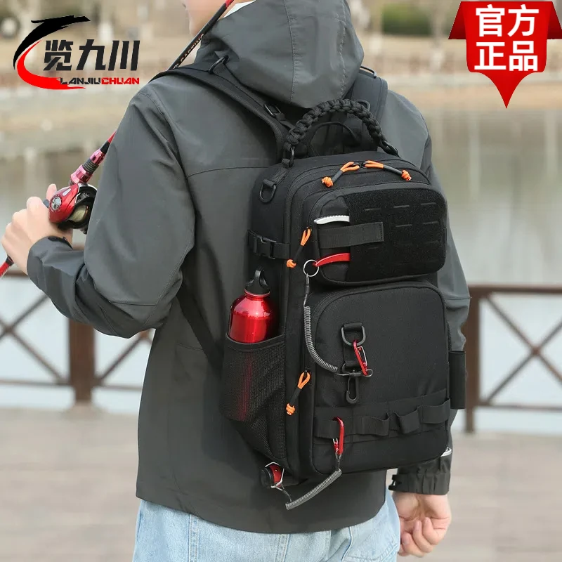 新款路亚包双肩背包防水耐磨大容量男女户外登山钓鱼包插竿渔具包