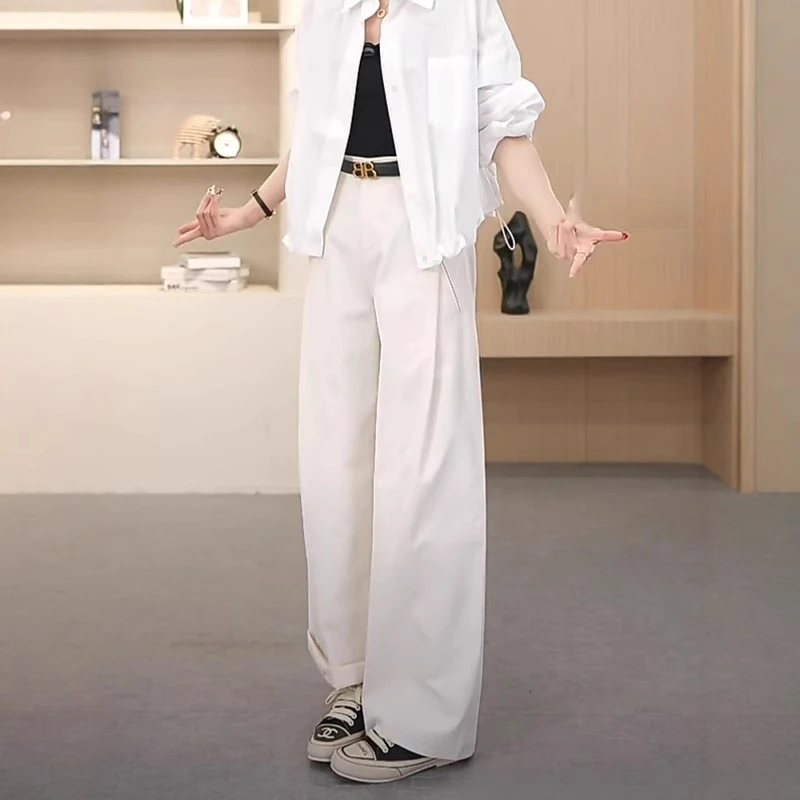 时尚风琴裤女裤2025夏季新款阔腿宽松直筒裤弯刀裤休闲裤显瘦6809