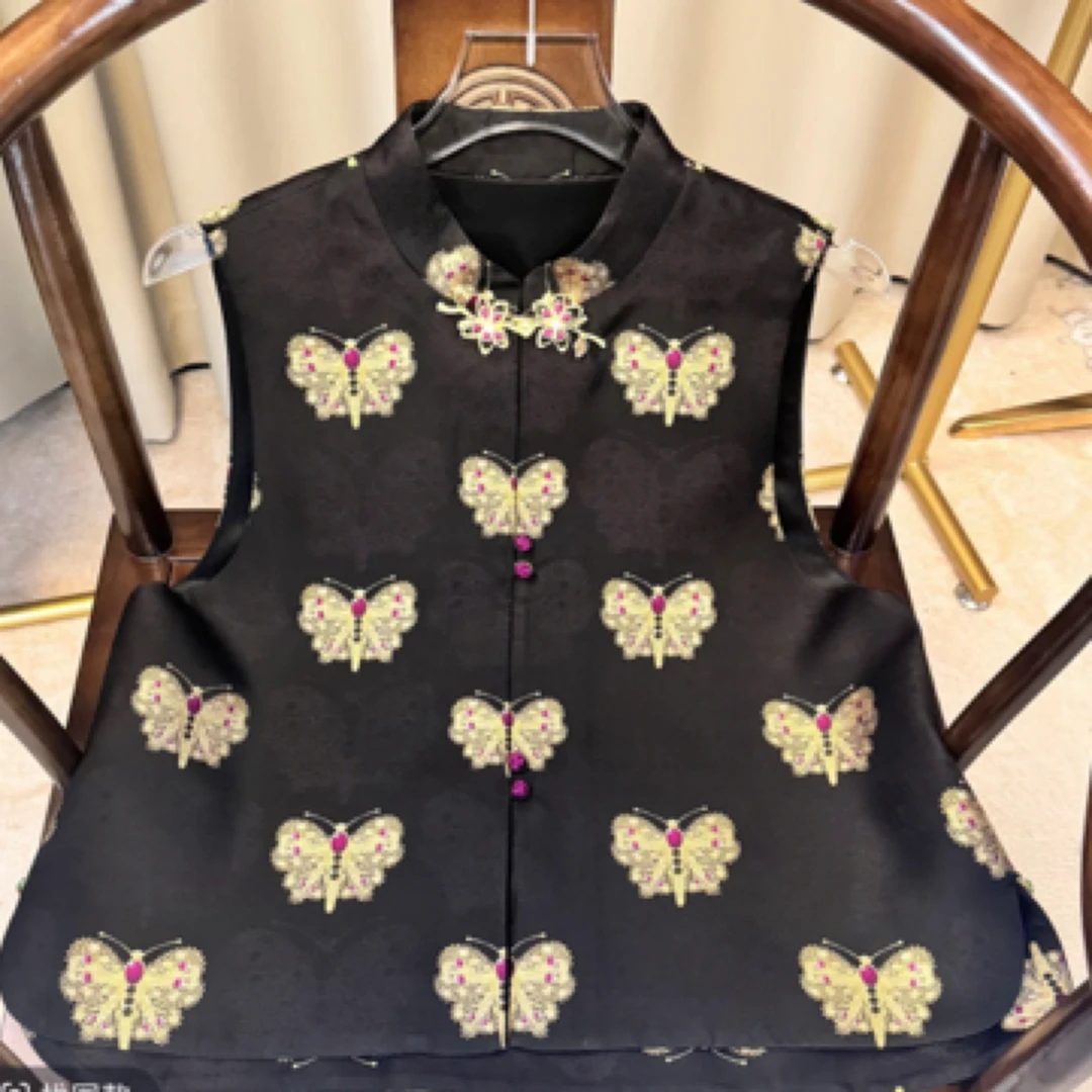 俏佳人春秋夏季复古印花刺绣民族风马夹中国风古装上衣