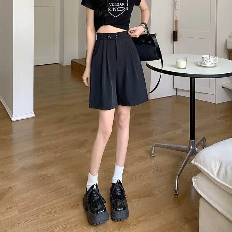 KJ2566韩版新款西装阔腿松紧腰百搭短裤