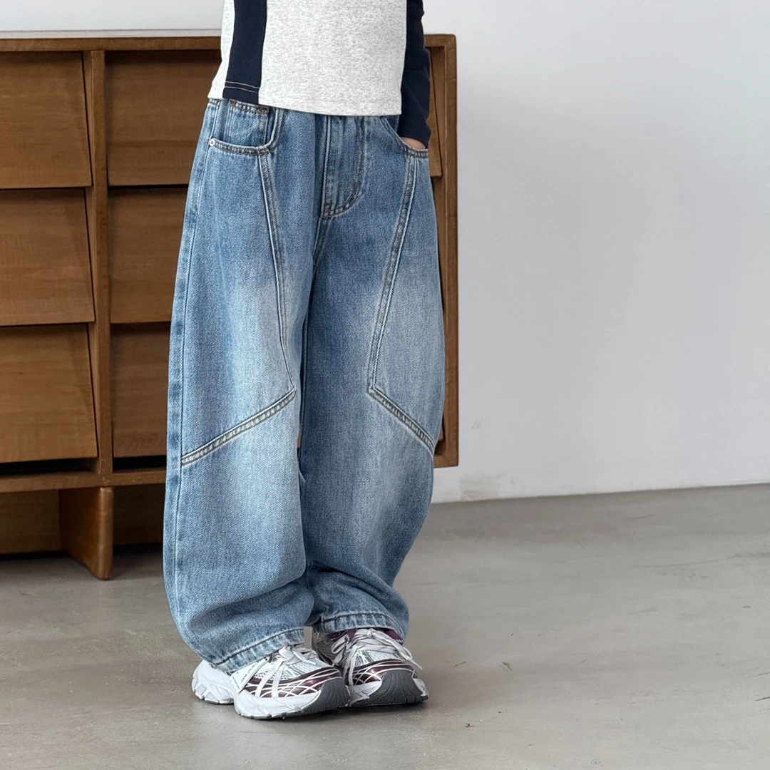 【嗒囜】女童2025春季宽松牛仔裤中大童女孩直筒显瘦阔腿休闲裤子