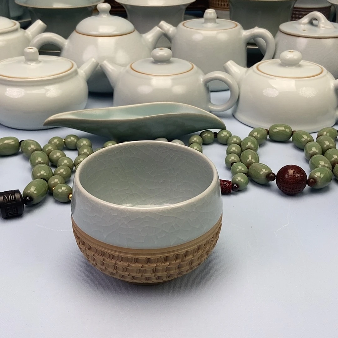 杯仿古重工跳刀月白罗汗杯原矿原釉原产地