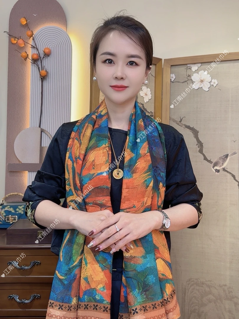 【梵高油画】烧花-140方巾优雅披肩 新款提花围巾女士丝巾