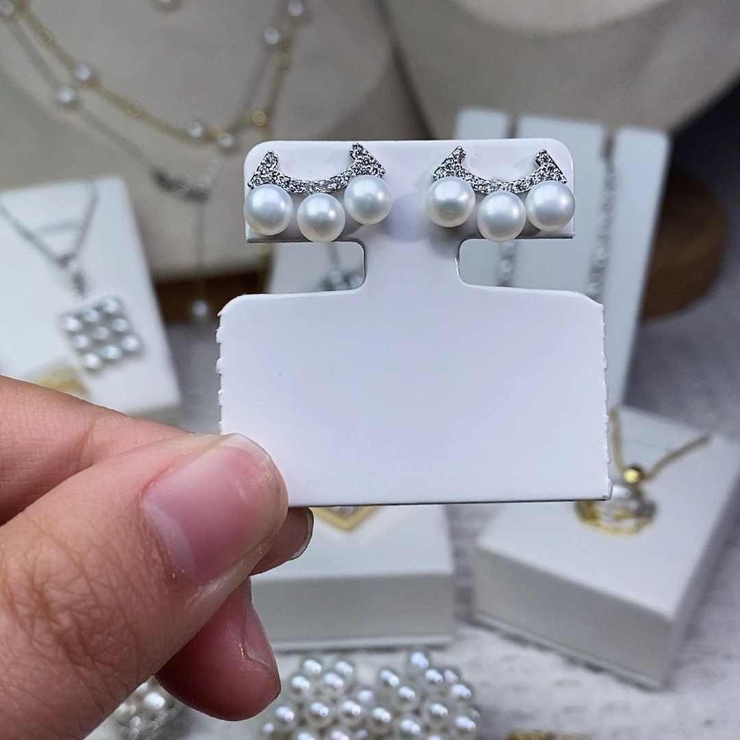 耳饰银S925镶嵌淡水珍珠