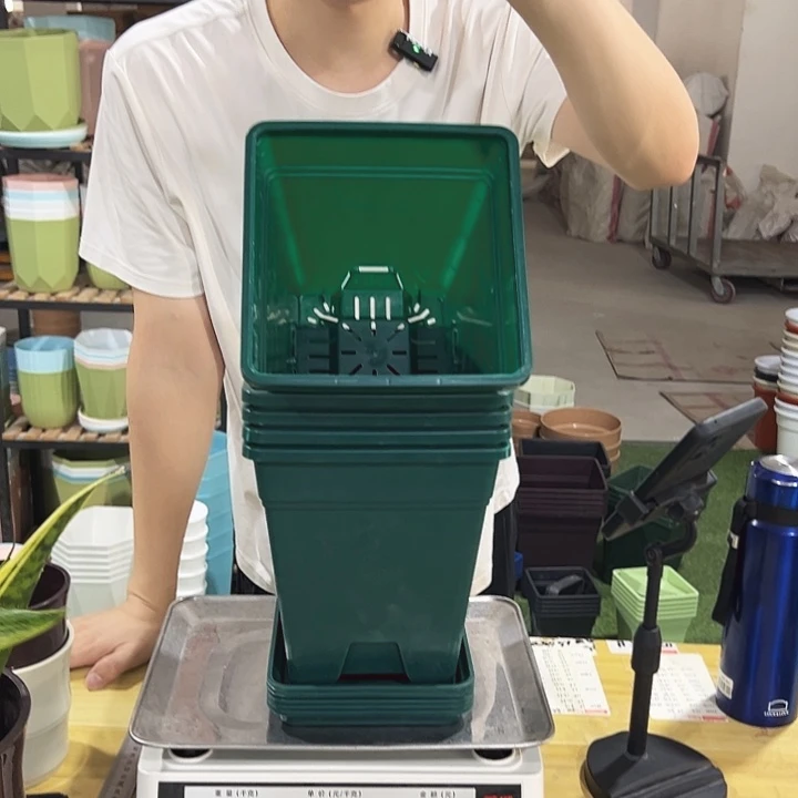 正品方盆口20高22墨绿带托5只
