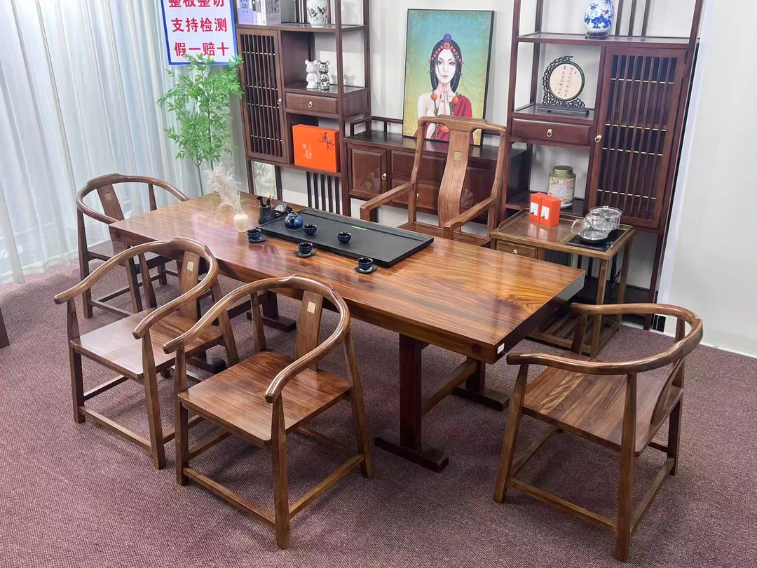 奥坎平面整板大板新中式简易大气泡茶桌办公一体简约禅意茶几茶台