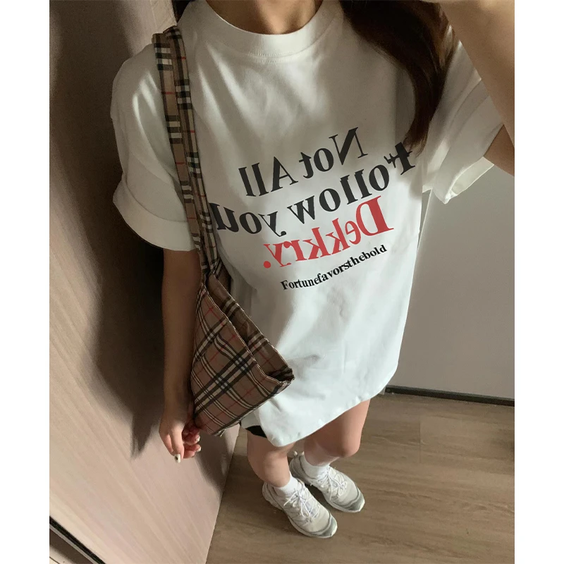 jtrt美式复古字母白色纯棉短袖T恤男女夏季宽松高级感半袖上衣服