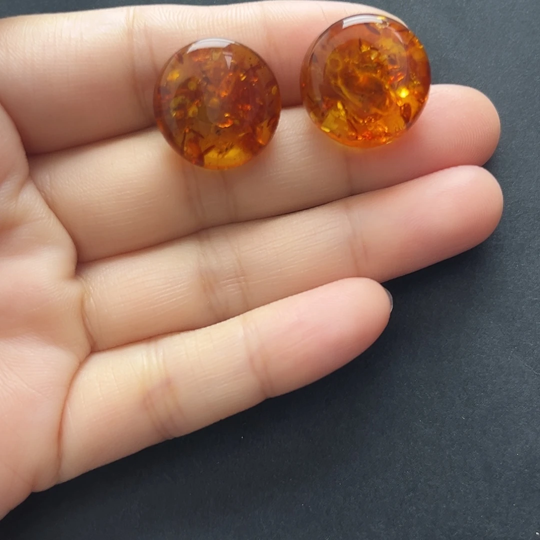 琥珀银S925镶嵌裸石耳钉