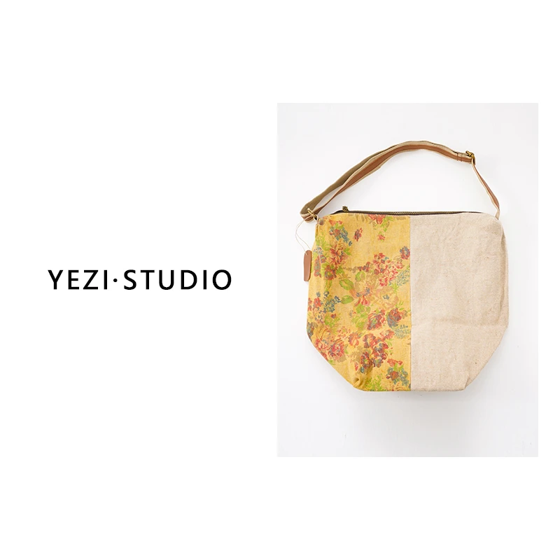 【麻语集】拼接重工印花肩带色织棉麻单肩包25246038