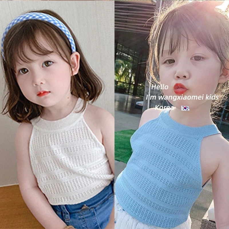 新款2025潮流女童春夏吊带宝宝洋气上衣儿童夏季圆领背心薄款外穿