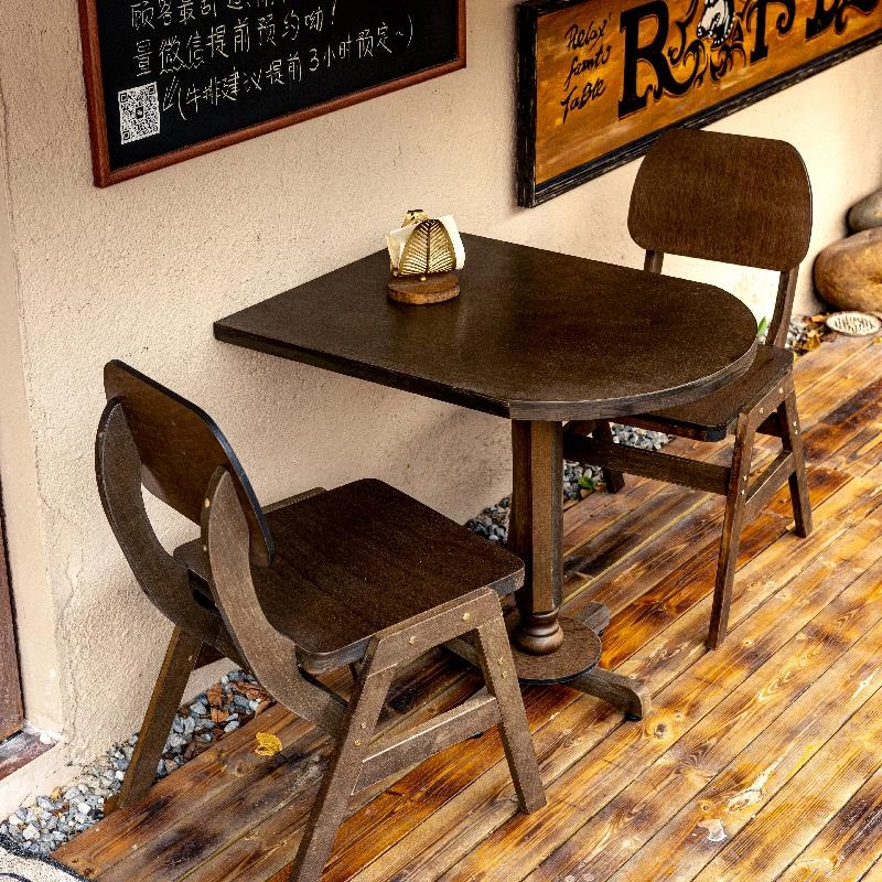 中古桌椅组合长桌靠墙桌椭圆桌半圆墙壁桌实木桌脚可咖啡厅餐厅桌
